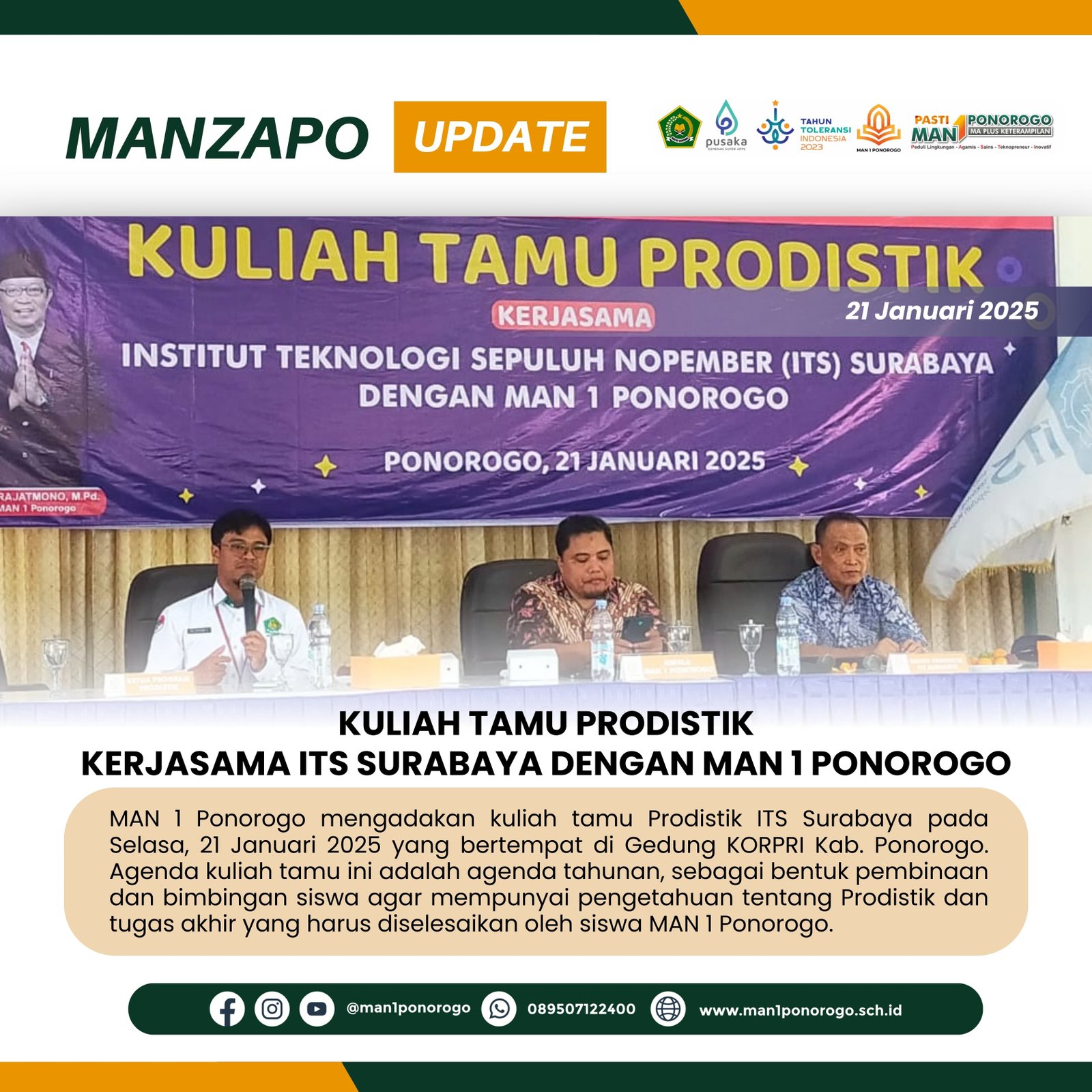 Kuliah Tamu Prodistik Tahun 2025 di MAN 1 Ponorogo Menghadirkan Narasumber dari ITS Surabaya