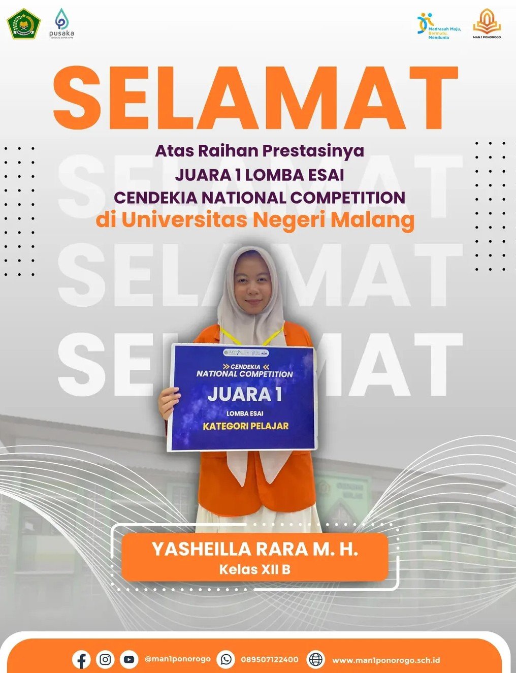 Siswi MAN 1 Ponorogo Raih Juara 1 Lomba Esai Nasional di Universitas Negeri Malang