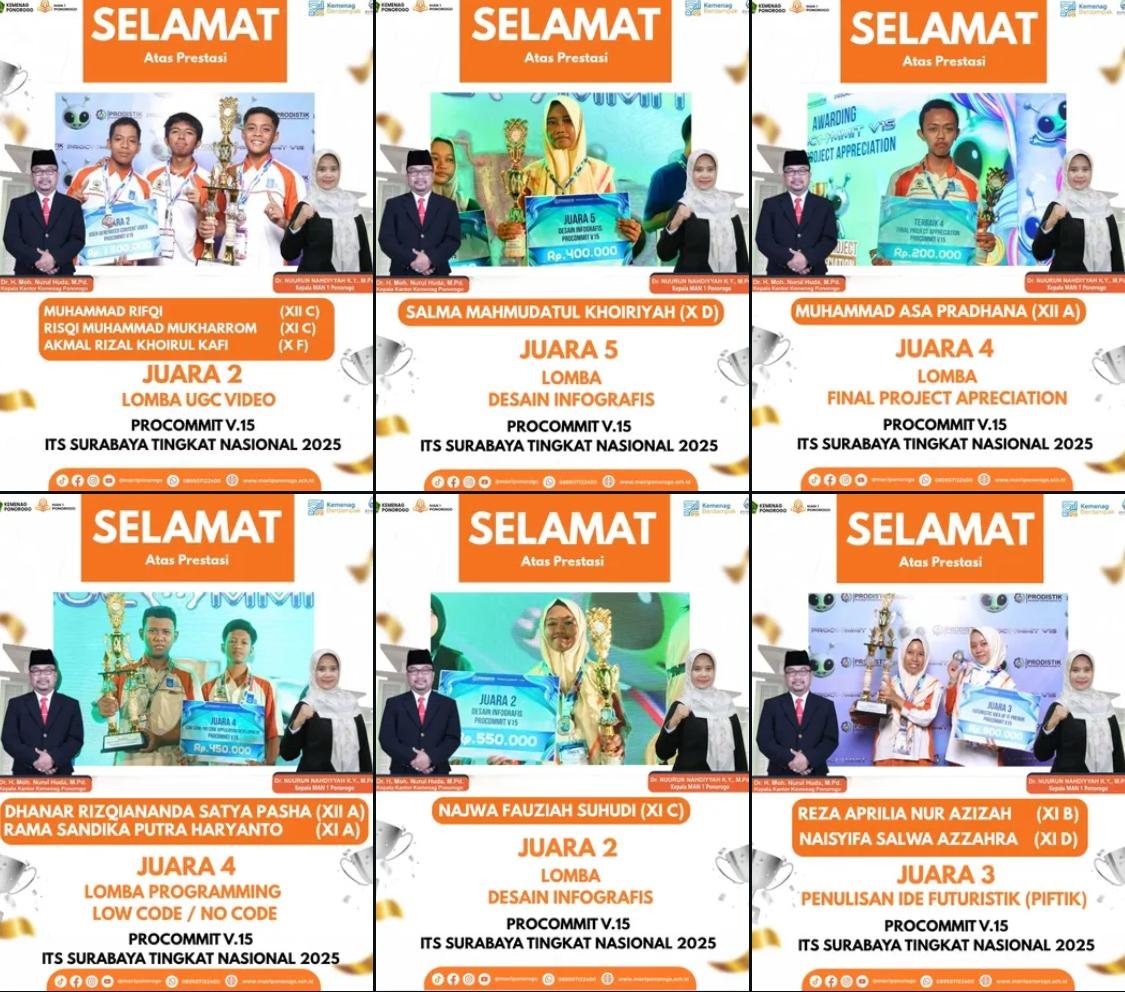 MAN 1 Ponorogo Cetak Prestasi Gemilang di Kompetisi IT Nasional PROCOMMIT V.15 2025