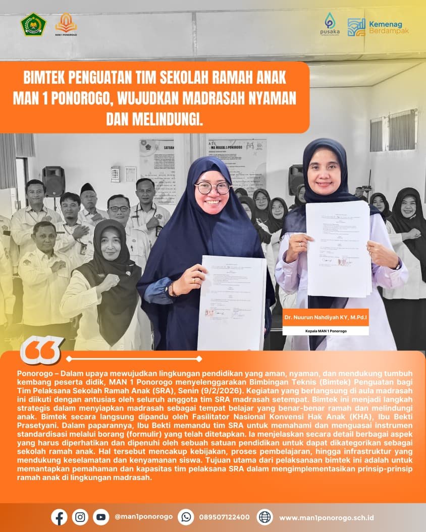 Bimtek Penguatan Tim Sekolah Ramah Anak MAN 1 Ponorogo, Wujudkan Madrasah Nyaman dan Melindungi